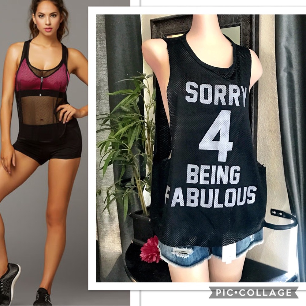 Black Mesh Sorry 4 Being Fabulous Muscle Tank Top